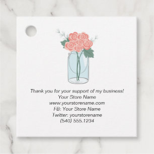 Mason Jar Peach Flowers Customer Thank You Favour Tags