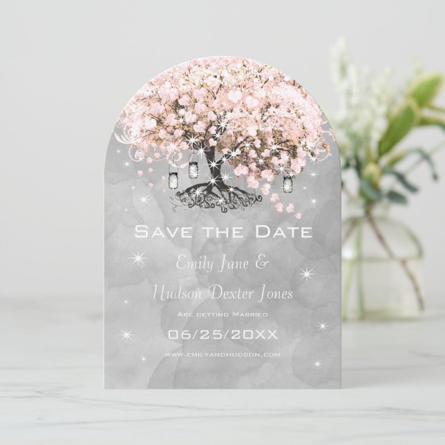 Mason Jar Pink Chalkboard Heart Leaf Tree Invitation (Standing Front)