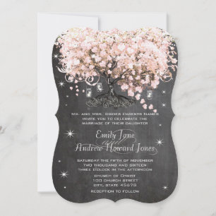 Mason Jar Pink Chalkboard Heart Leaf Tree Invitation