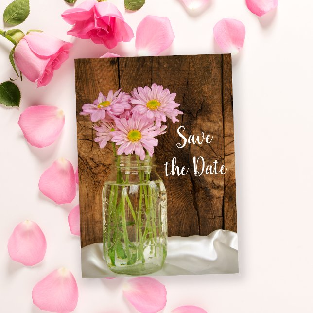 Mason Jar Pink Daisies Barn Wedding Save the Date (Creator Uploaded)