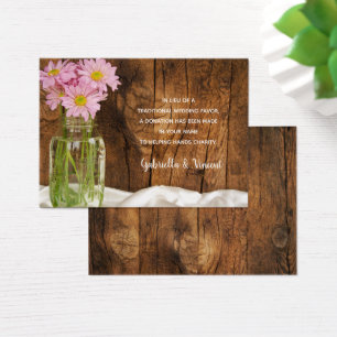 Mason Jar Pink Daisies Wedding Charity Favour Card