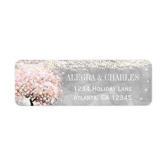 Mason Jar Pink Heart Leaf Tree on Grey Watercolor Return Address Label