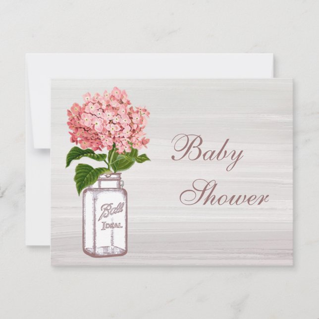 Mason Jar & Pink Hydrangea Rustic Baby Shower Invitation (Front)