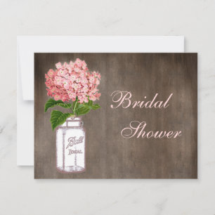 Mason Jar & Pink Hydrangea Rustic Bridal Shower Invitation