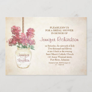 mason jar & pink lilacs bridal shower invitation