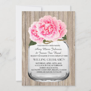 Mason jar pink peony wedding invitations peony2