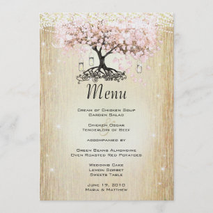 Mason Jar Pink Rose Gold Heart Leaf Tree Menu