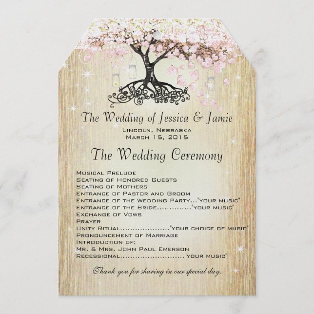 Mason Jar Pink Rose Gold Heart Leaf Tree Program (Front)