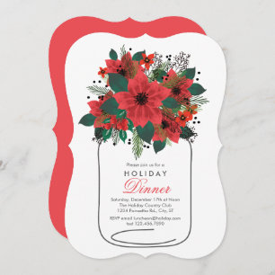 Mason Jar Poinsettia Holiday Dinner Invitation