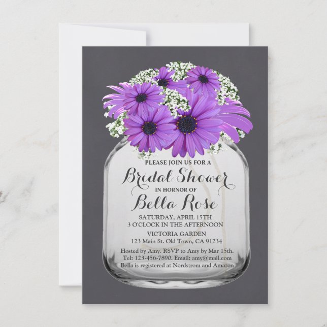Mason Jar Purple Daisy Bridal Shower daisy3 Invitation (Front)