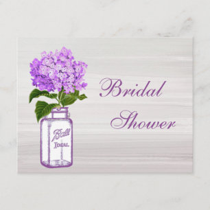 Mason Jar & Purple Hydrangea Grey Bridal Shower Invitation