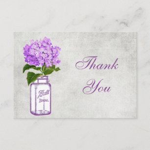 Mason Jar & Purple Hydrangea Thank You Wedding Card