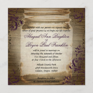 Mason Jar Purple Square Wedding Invitation
