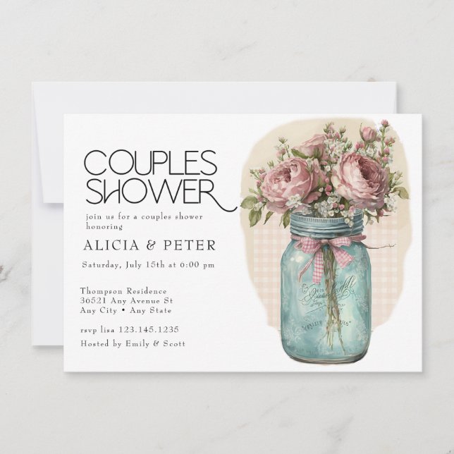 Mason Jar |  Roses Couples Shower Invitation (Front)