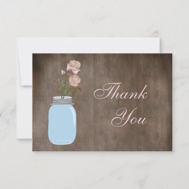 Mason Jar & Roses Rustic Thank You Card (Front)