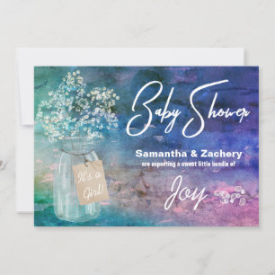 *~* Mason Jar Rustic Baby's Breath Baby Shower Invitation