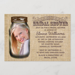 Mason Jar Rustic Burlap Bridal Shower Invitation