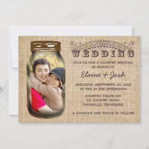 Mason Jar Rustic Burlap Country Wedding Invitation
