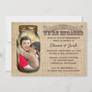 Mason Jar Rustic Burlap Engagement Party Invitation
