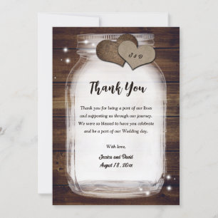 Mason Jar Rustic Country Hearts Wood Thank You Card