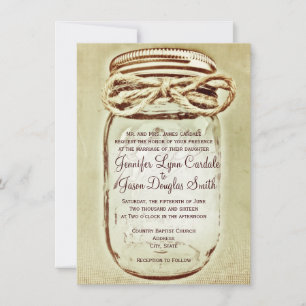 Mason Jar Rustic Country Wedding Invitations