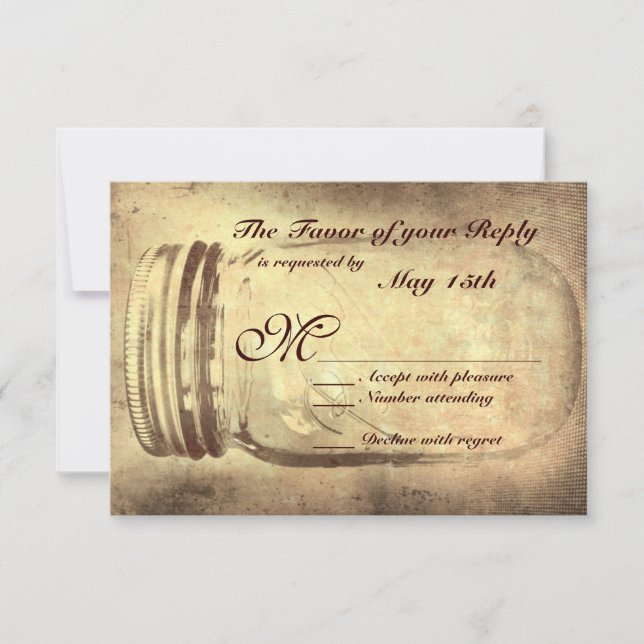 Mason Jar Rustic Country Wedding RSVP Cards (Front)