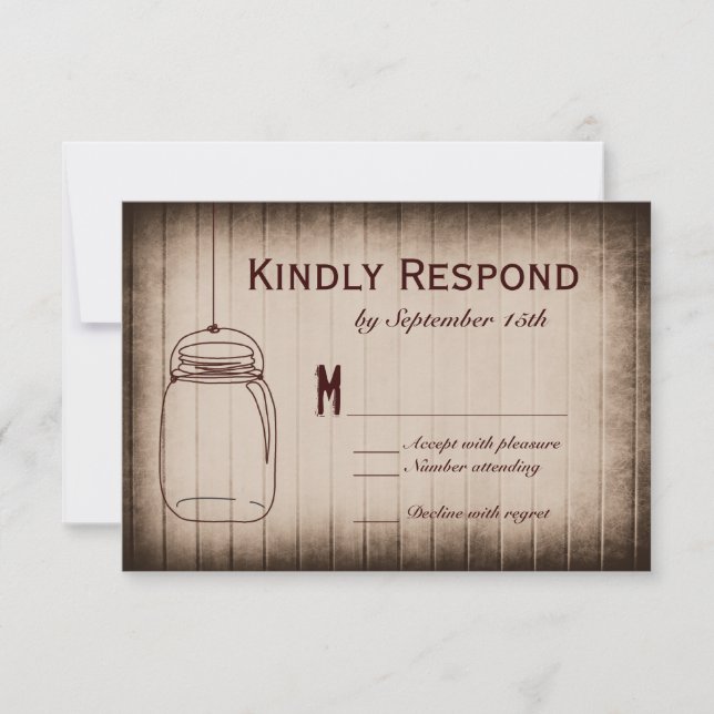 Mason Jar Rustic Country Wood Wedding RSVP Cards (Front)