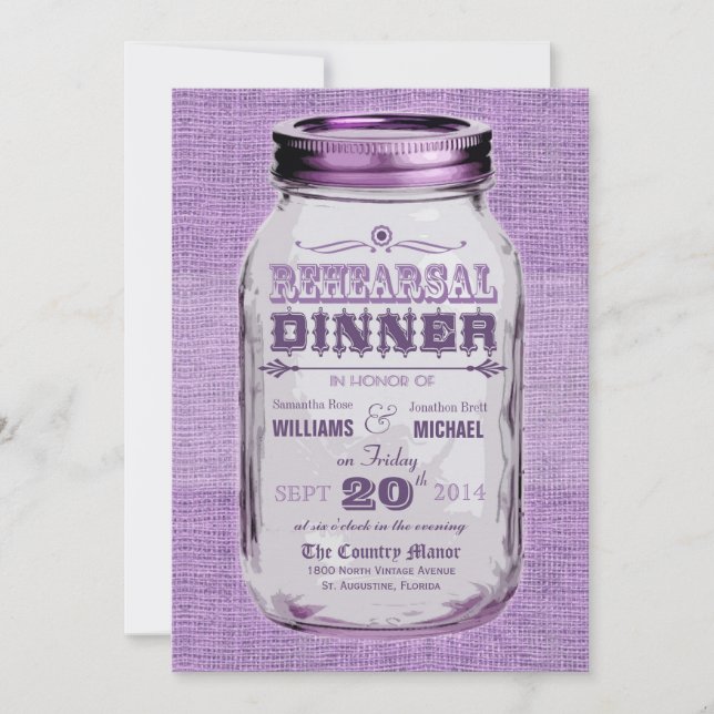 Mason Jar Rustic Look Rehearsal Dinner Purple Invitation (Front)