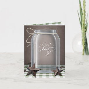 Mason Jar Rustic Stars Green Thank You cards