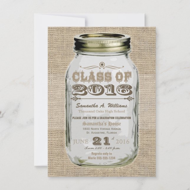 Mason Jar Rustic Vintage Look 2016 Graduation Invitation (Front)