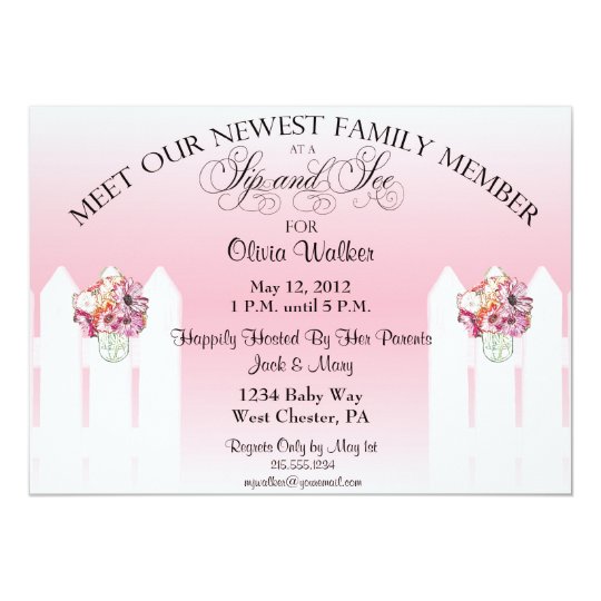 Mason Jar Sip and See Baby Girl Invitation