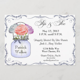 Mason Jar Sip and See Boy Invitation