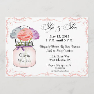 Mason Jar Sip and See Girl Invitation
