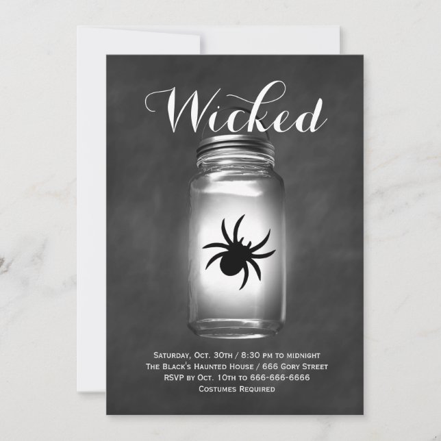 Mason Jar Spider Halloween Invitation (Front)