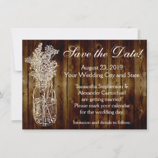 Mason Jar Stamp Dark Wood-look Save the Date
