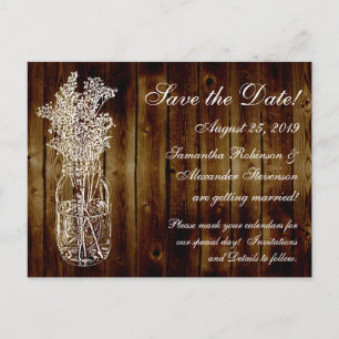 Mason Jar Stamp/Dark Wood Save the Date Announcement Postcard