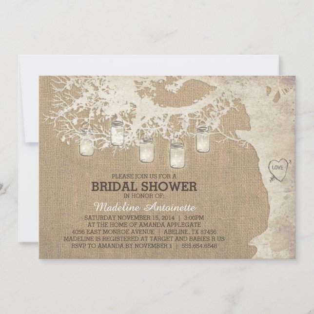 Mason Jar String Light Rustic Bridal Shower Invitation (Front)