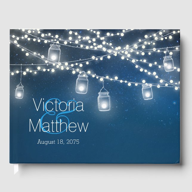 Mason Jar String Light Wedding Guest Book (Front)