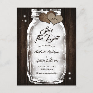 Mason Jar String Lights Barn Rustic Wood Wedding Announcement Postcard