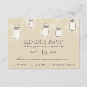 Mason Jar String Lights Blush Pink Wedding RSVP Card