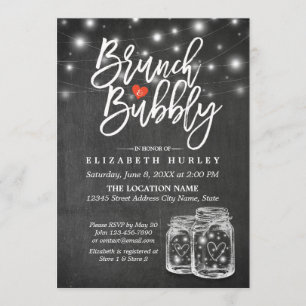 Mason Jar String Lights Chalkboard Brunch & Bubbly Invitation