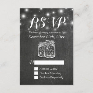 Mason Jar & String Lights Chalkboard Wedding RSVP Card