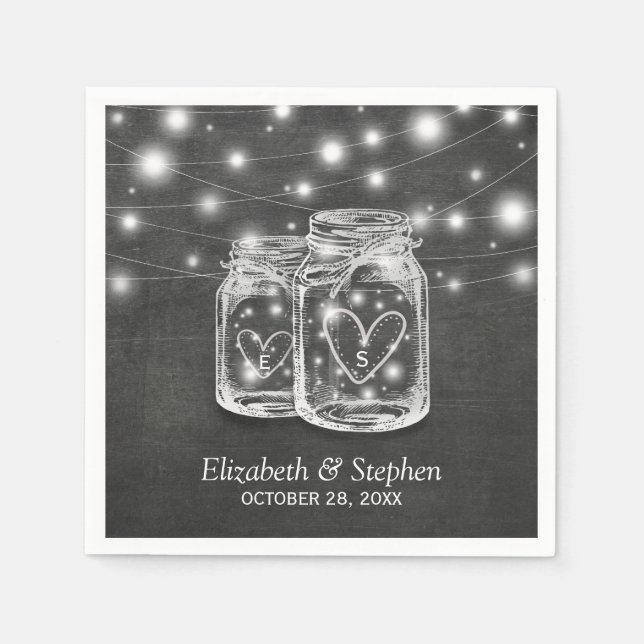 Mason Jar String Lights Chalkboard Wedding Shower Napkin (Front)