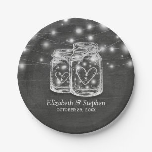 Mason Jar String Lights Chalkboard Wedding Shower Paper Plate