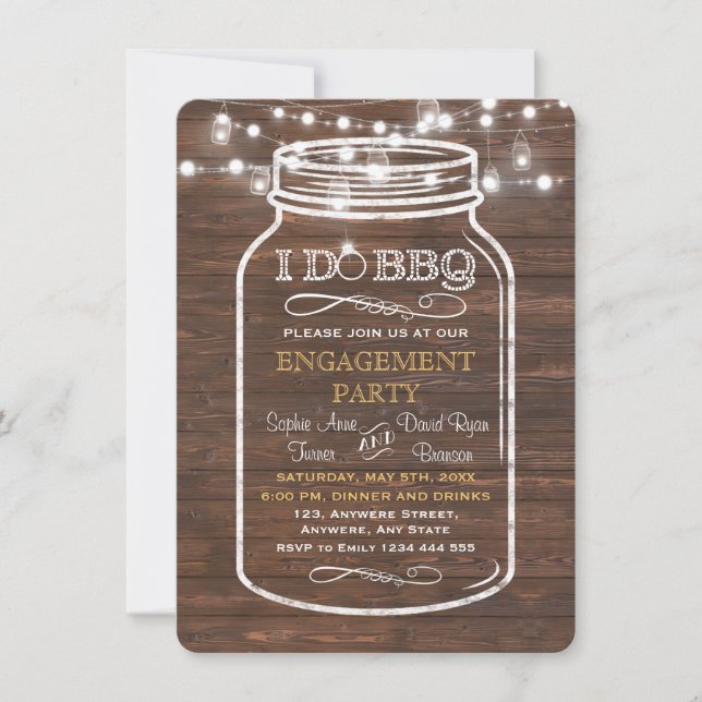 Mason Jar String Lights I DO BBQ Engagement Party Invitation (Front)