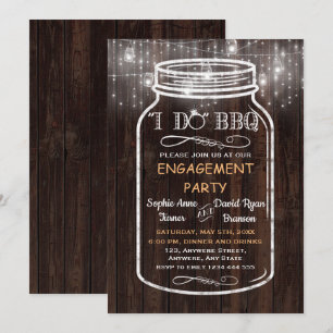 Mason Jar String Lights I DO BBQ Wood Engagement Invitation