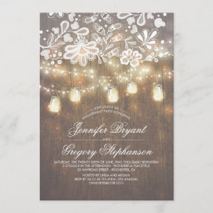 Mason Jar String Lights Lace Engagement Party Invitation