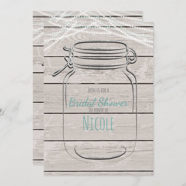 Mason Jar & String Lights Rustic Invitation (Front/Back)