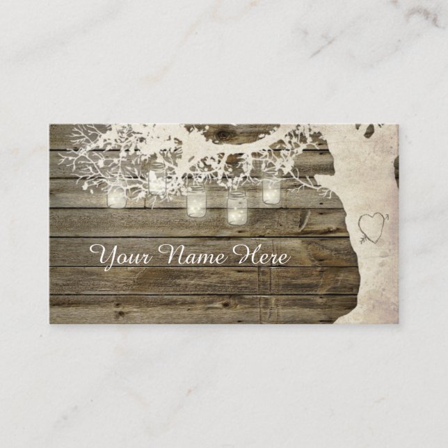 Mason Jar String Lights Rustic Tree Place Card (Front)