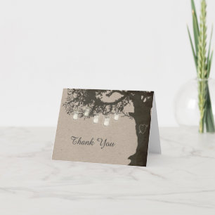 Mason Jar String Lights Rustic Tree Thank You Card